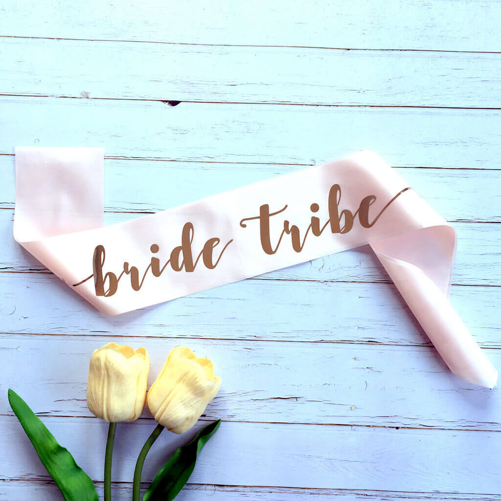 Online Party Supplies Champagne Pink 'Bride Tribe' Hen Party Satin Sash - Rose Gold Foil Print