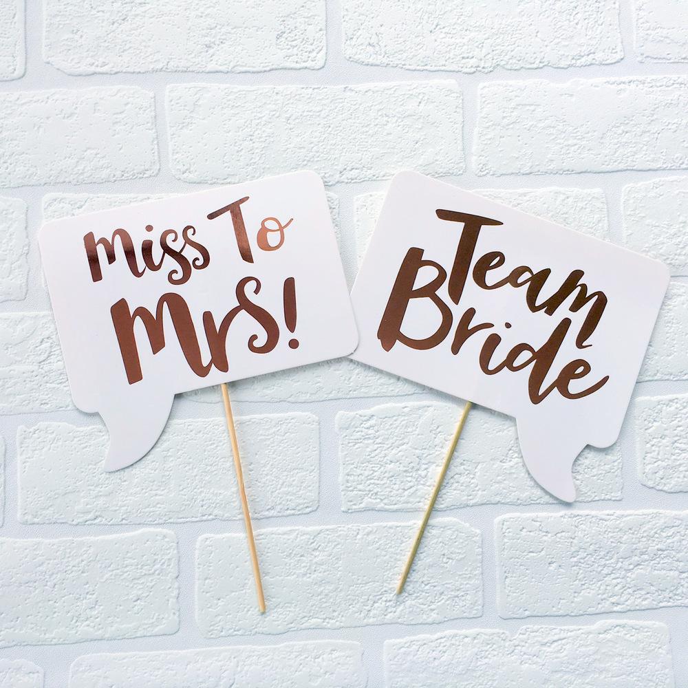 Rose Gold Foil Team Bride Miss to Mrs Bachelorette Party Photo Booth Props - Online Party Supplies