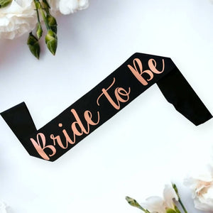 Black Bride To Be Bridal Shower Satin Sash - Rose Gold Print