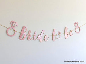 rose gold glitter bride to be with diamonds bunting banner for hen party decorations