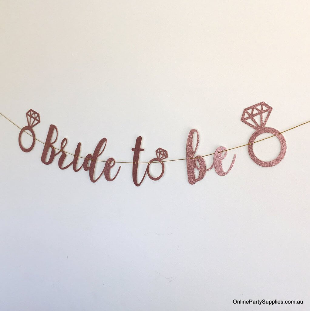 rose gold glitter bride to be with diamonds bunting banner for hen party decorations
