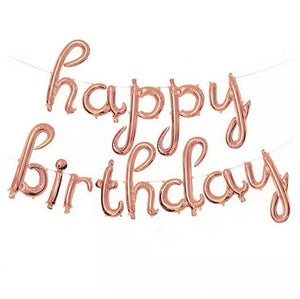 Rose Gold 'happy birthday' Script Cursive Letter Foil Balloon Banner - New