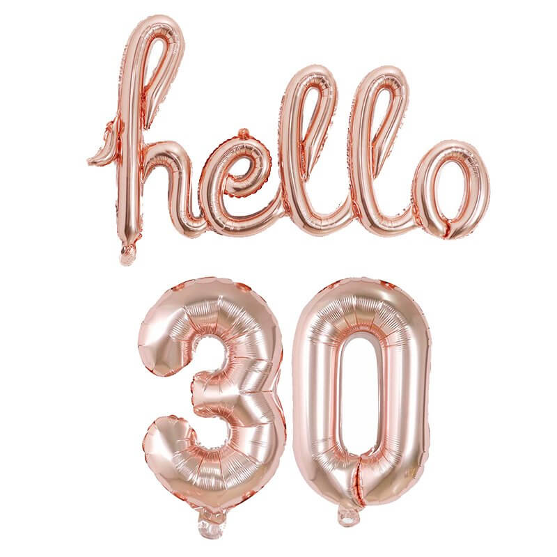 Rose Gold 'hello 30' Birthday Foil Balloon Banner
