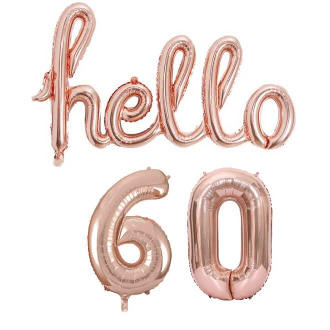 Rose Gold 'hello 60' Birthday Foil Balloon Banner