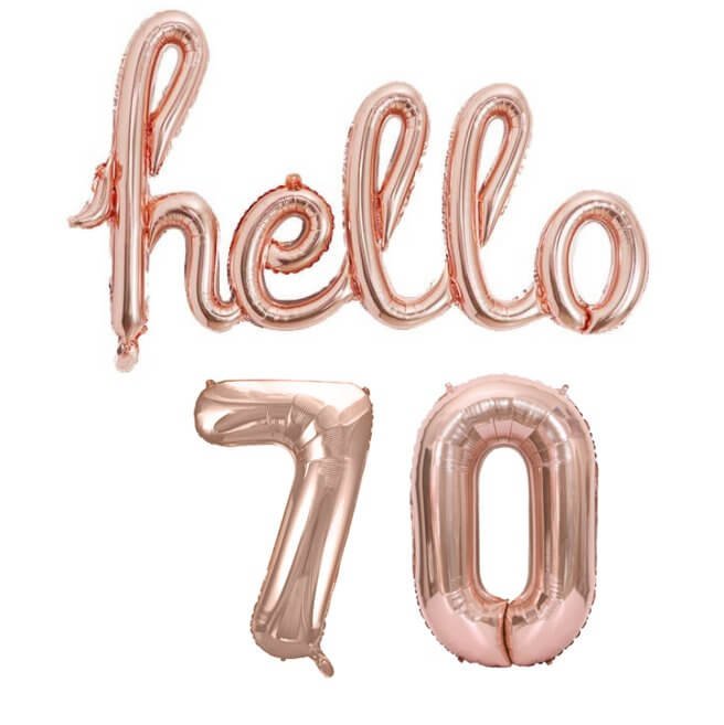 Rose Gold 'hello 70' Birthday Foil Balloon Banner