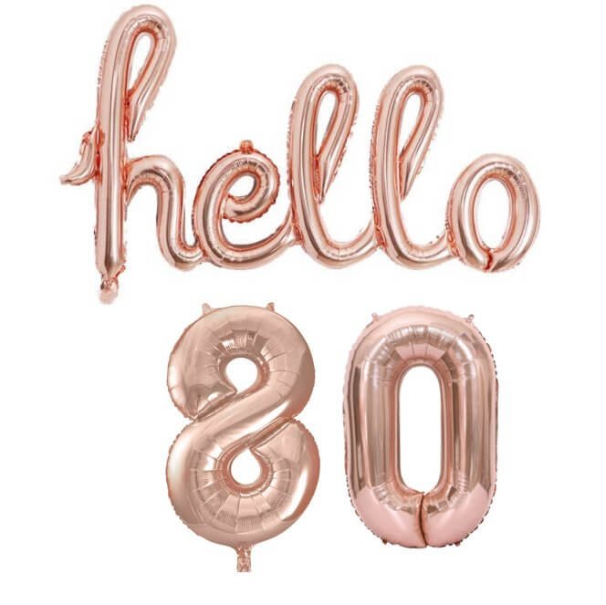 Rose Gold 'hello 80' Birthday Foil Balloon Banner