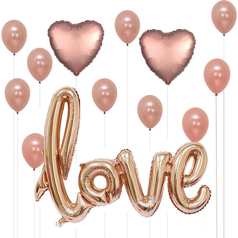 Rose Gold Love Foil Balloon Bouquet (Pack of 13 pcs) - Online Party Supplies