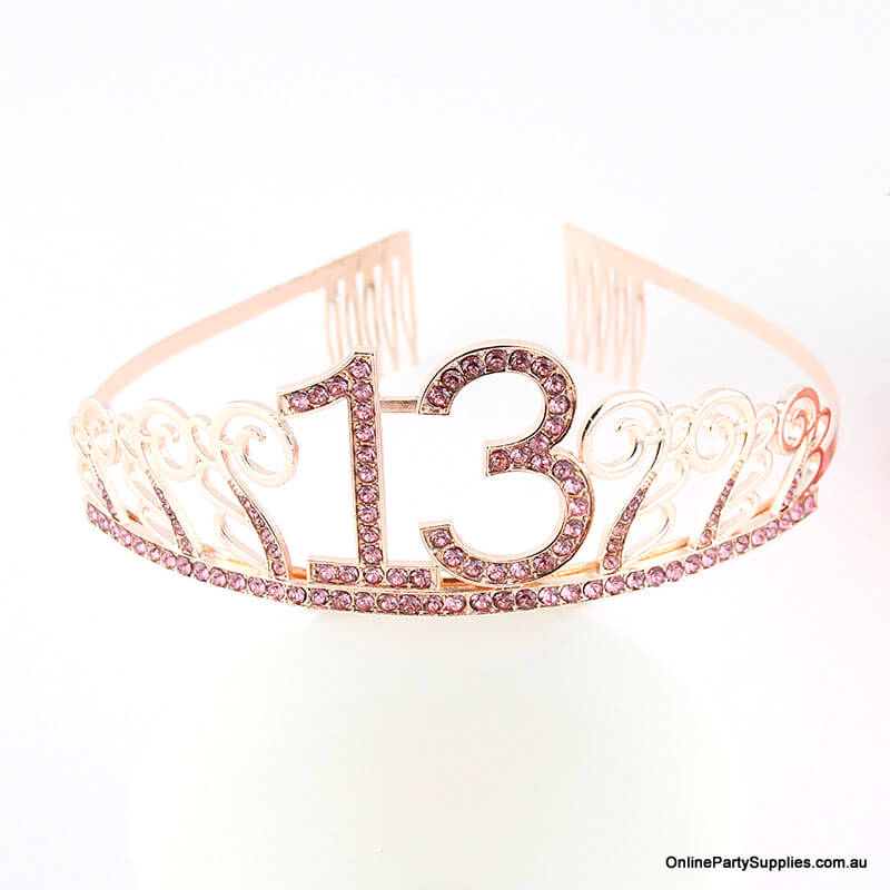Rose Gold Metal Rhinestone Happy 13th Birthday Tiara