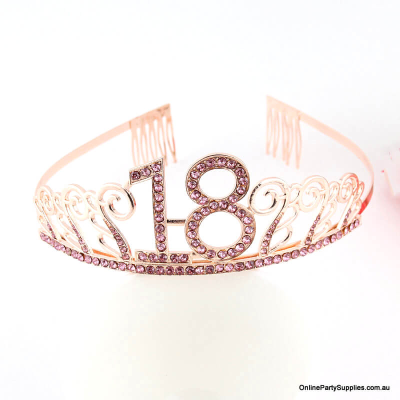 Rose Gold Metal Rhinestone Happy 18th Birthday Tiara