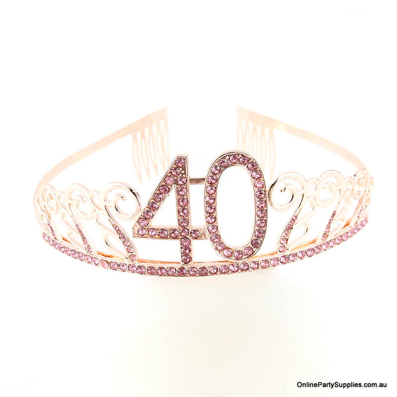 Rose Gold Metal Rhinestone Happy 40th Birthday Tiara