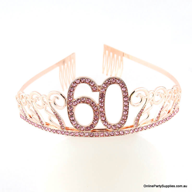 Rose Gold Metal Rhinestone Happy 60th Birthday Tiara