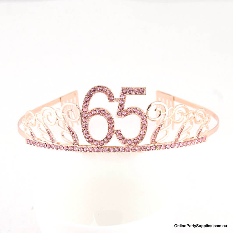 Rose Gold Metal Rhinestone Happy 65th Birthday Tiara