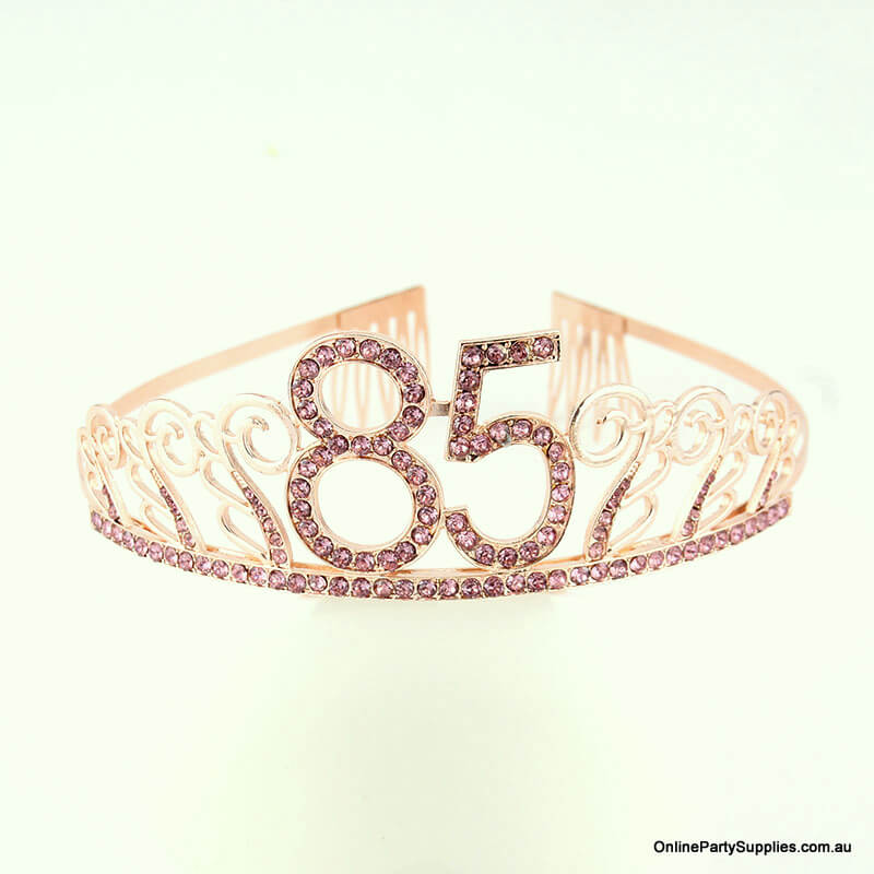 Rose Gold Metal Rhinestone Happy 85th Birthday Tiara