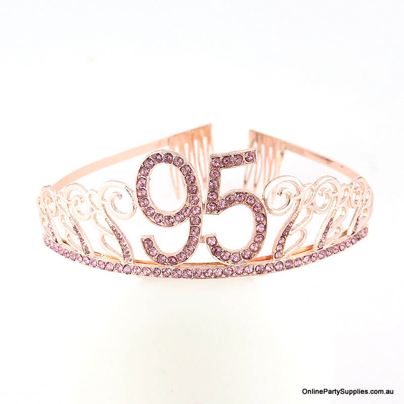 Rose Gold Metal Rhinestone Happy 95th Birthday Tiara