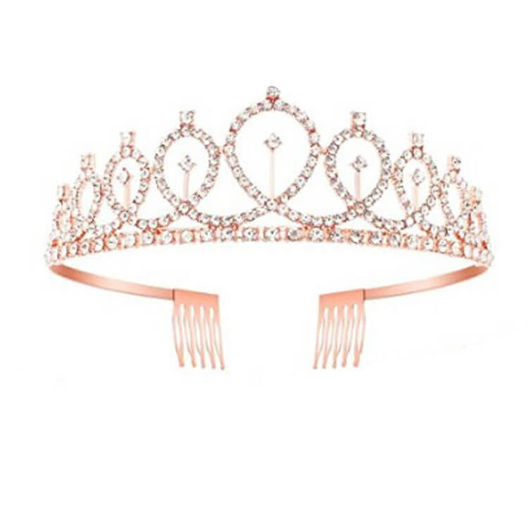 Rose Gold Metal Rhinestone Wedding Crown Tiara