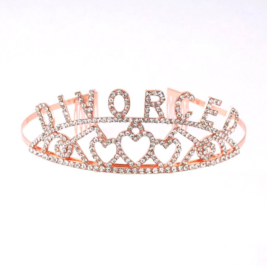 Rose Gold Metal Rhinestone Divorced Crown Tiara