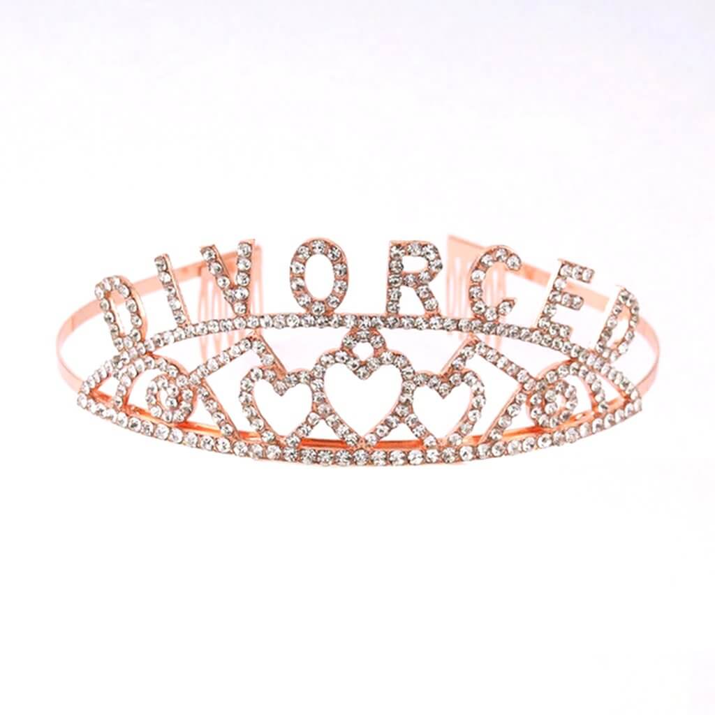 Rose Gold Metal Rhinestone Divorced Crown Tiara