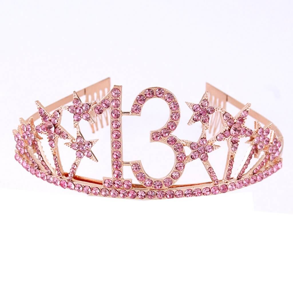 Rose Gold Metal Rhinestone Diamante Number 10 with Stars Birthday Tiara