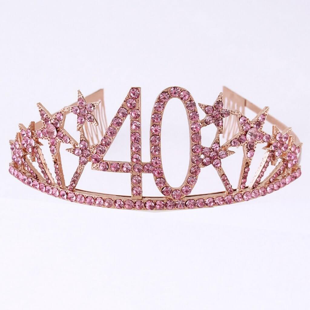 Rose Gold Metal Rhinestone Diamante Number 40 with Stars Birthday Tiara