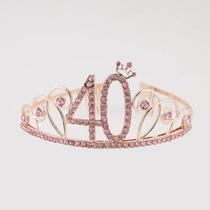 Rose Gold Metal Rhinestone 40th Birthday Princess Crown Tiara
