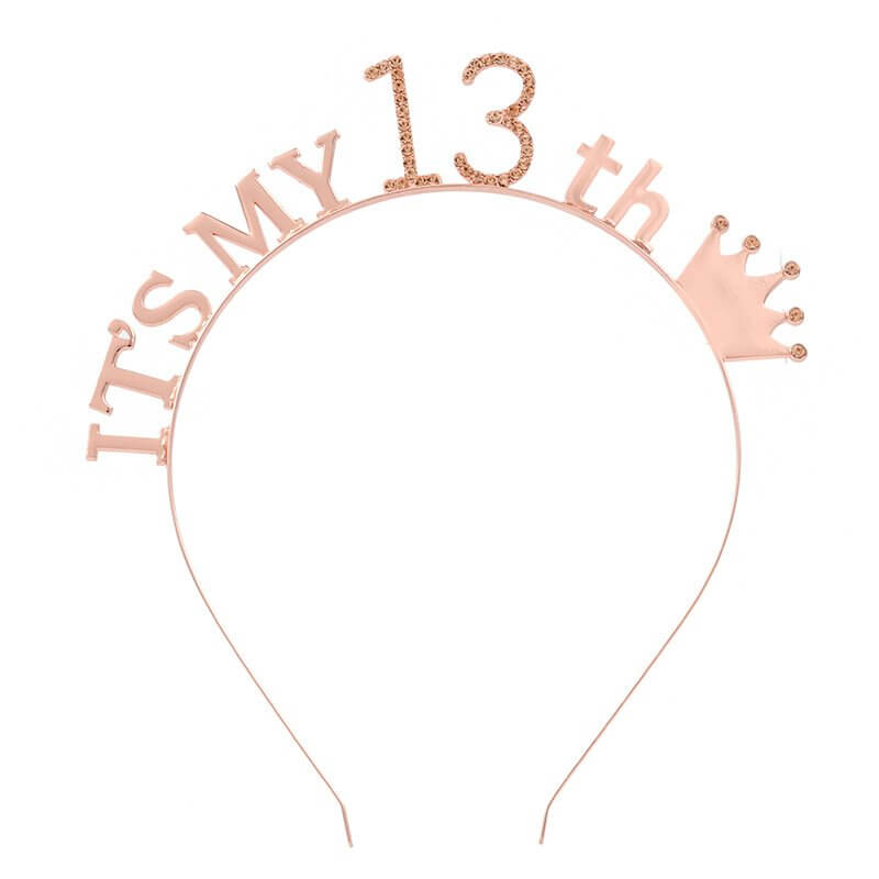 Rose Gold Metal Rhinestone It's My 13th Birthday Tiara - Style 4