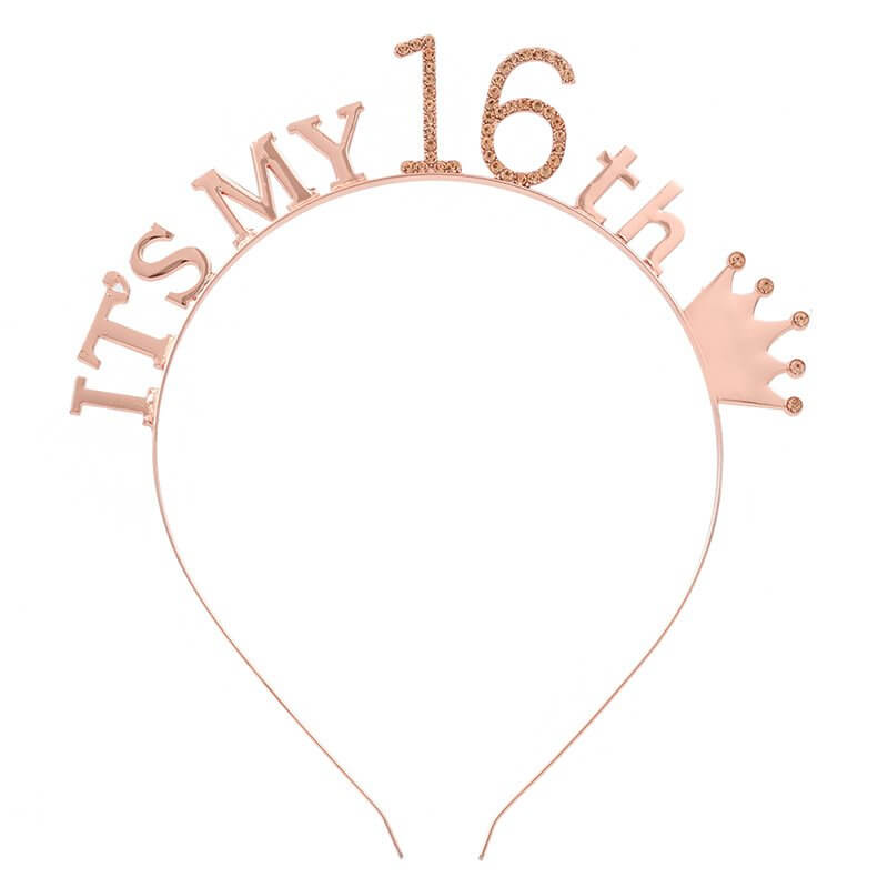 Rose Gold Metal Rhinestone It's My 16th Birthday Crown Tiara - Style 4