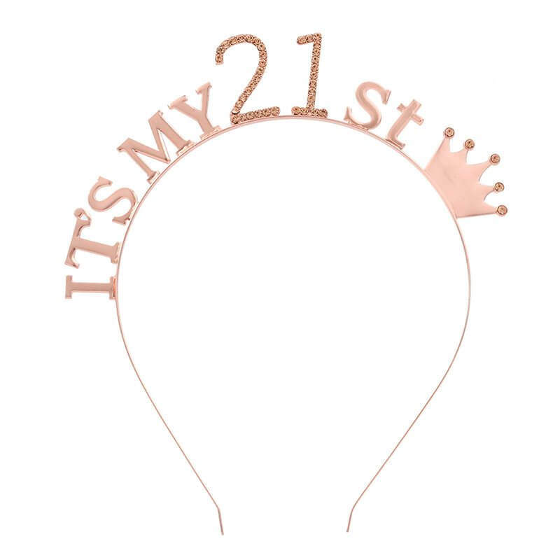 Rose Gold Metal Rhinestone It's My 21st Birthday Crown Tiara - Style 4
