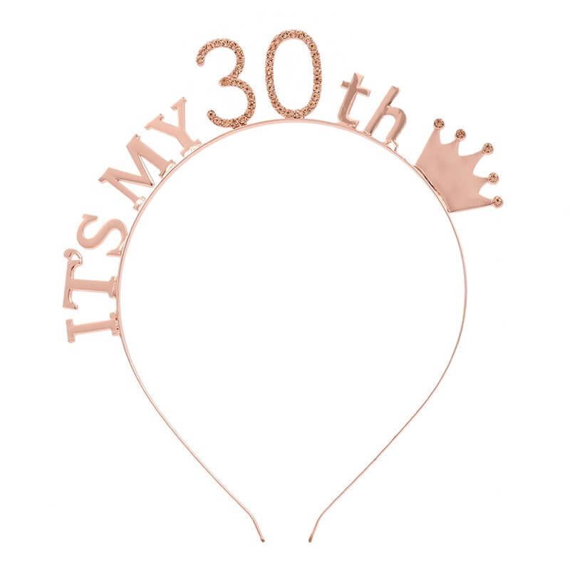 Rose Gold Metal Rhinestone It's My 30th Birthday Crown Tiara - Style 4