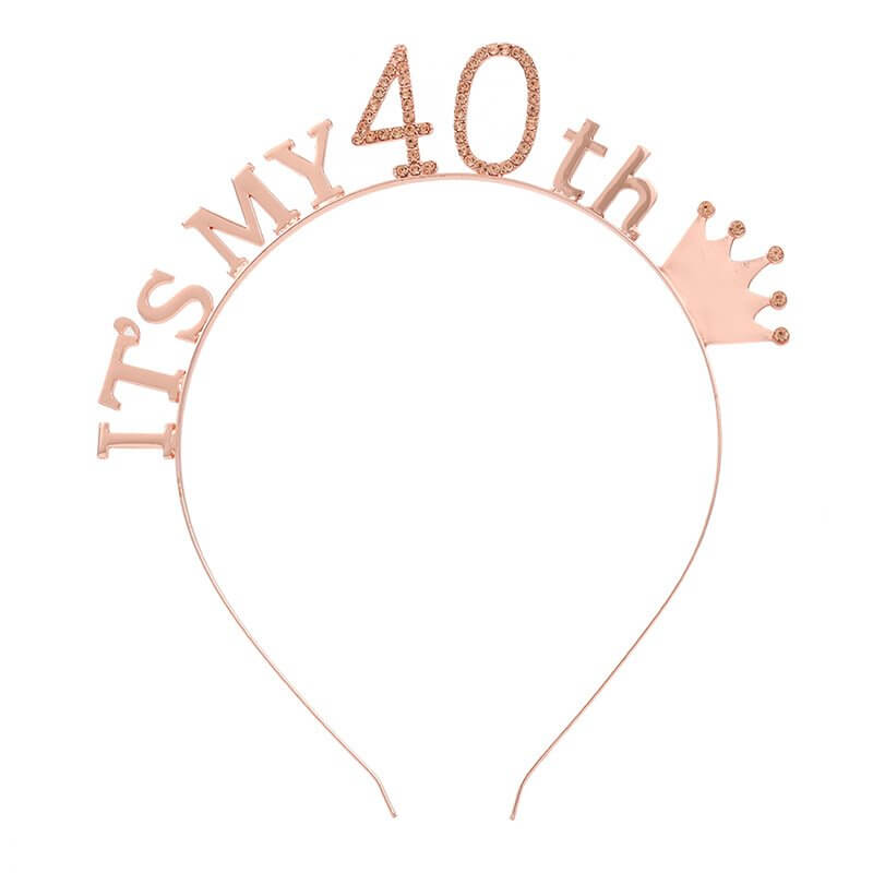 Rose Gold Metal Rhinestone It's My 40th Birthday Crown Tiara - Style 4
