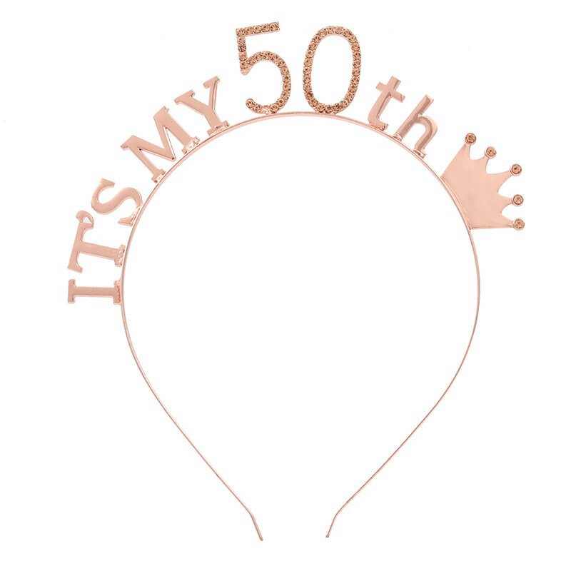 Rose Gold Metal Rhinestone It's My 50th Birthday Crown Tiara - Style 4