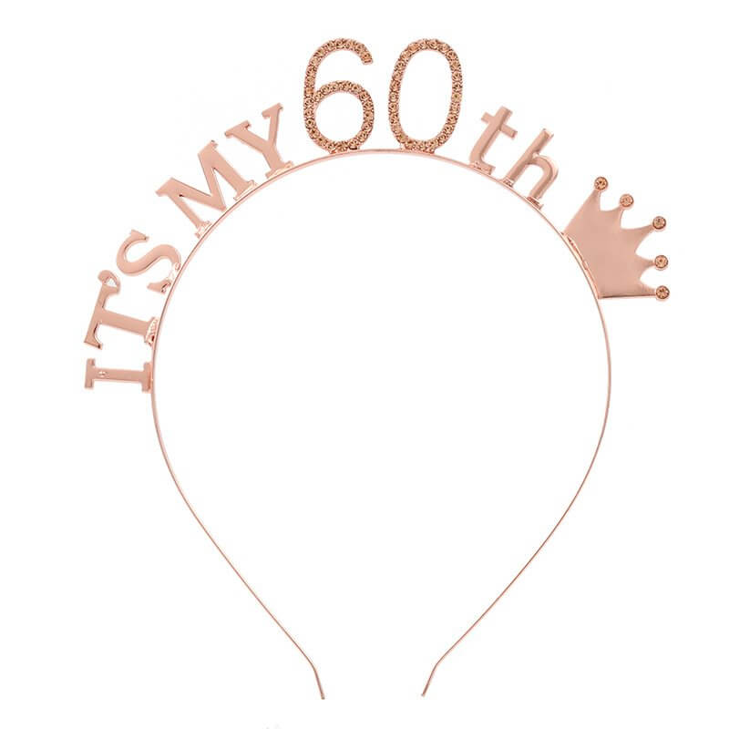 Rose Gold Metal Rhinestone It's My 60th Birthday Crown Tiara - Style 4