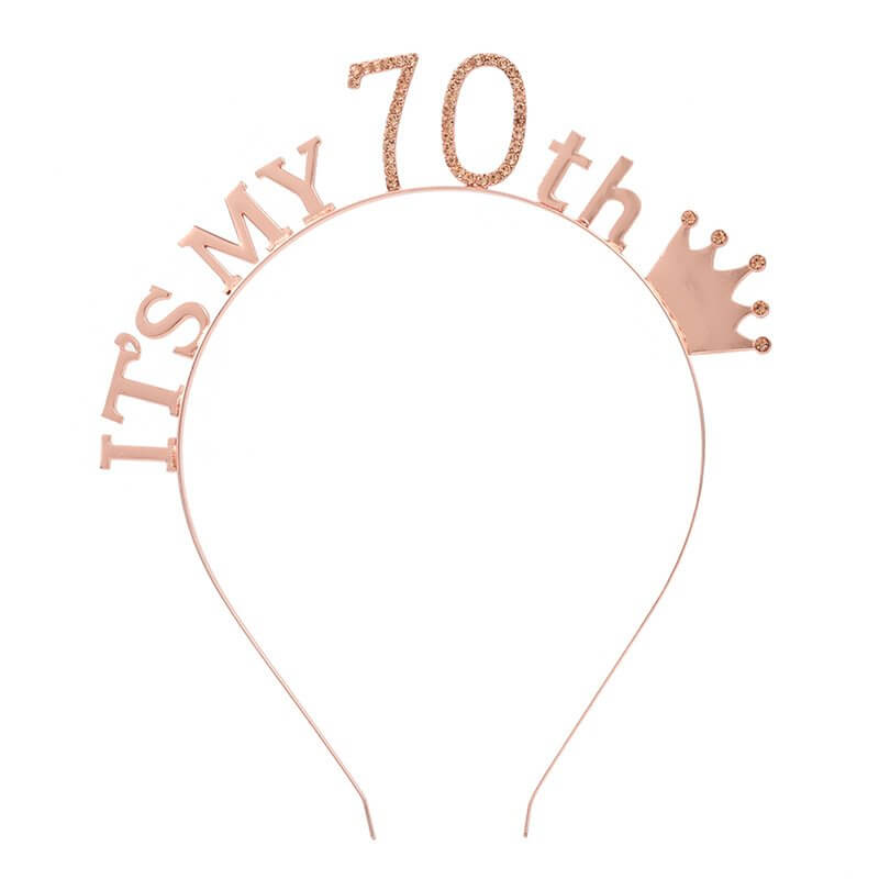 Rose Gold Metal Rhinestone It's My 70th Birthday Tiara - Style 4