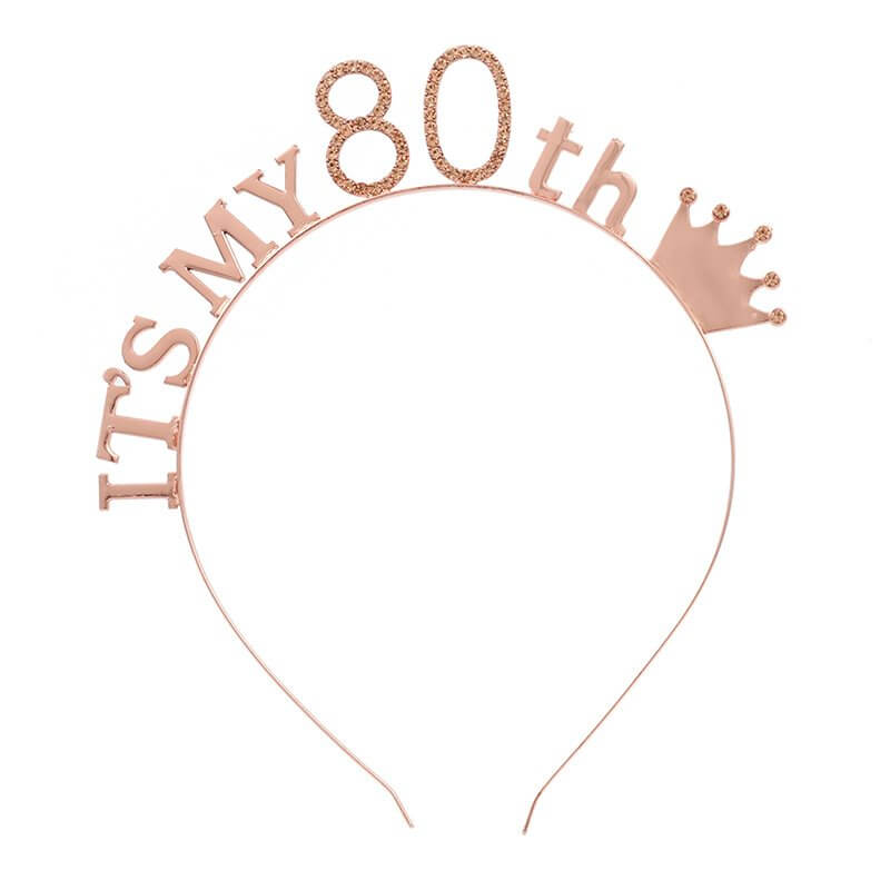 Rose Gold Metal Rhinestone It's My 80th Birthday Tiara - Online Party Supplies