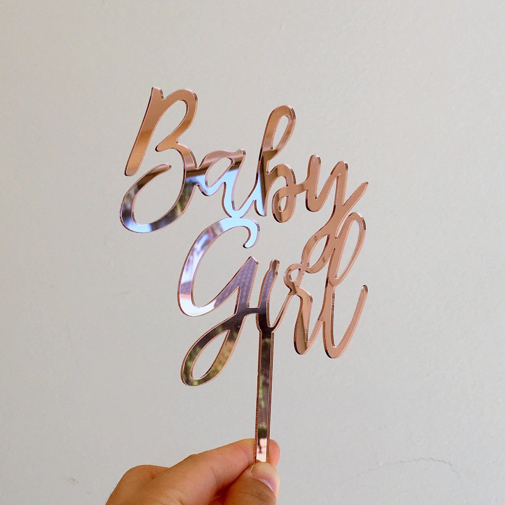 Rose Gold Mirror Acrylic Baby Girl Cake Topper Baby Shower Gender reveal cake decorations- Online Party Supplies