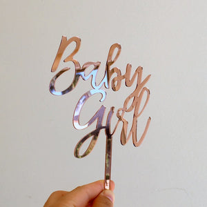 Rose Gold Mirror Acrylic Baby Girl Cake Topper - Online Party Supplies