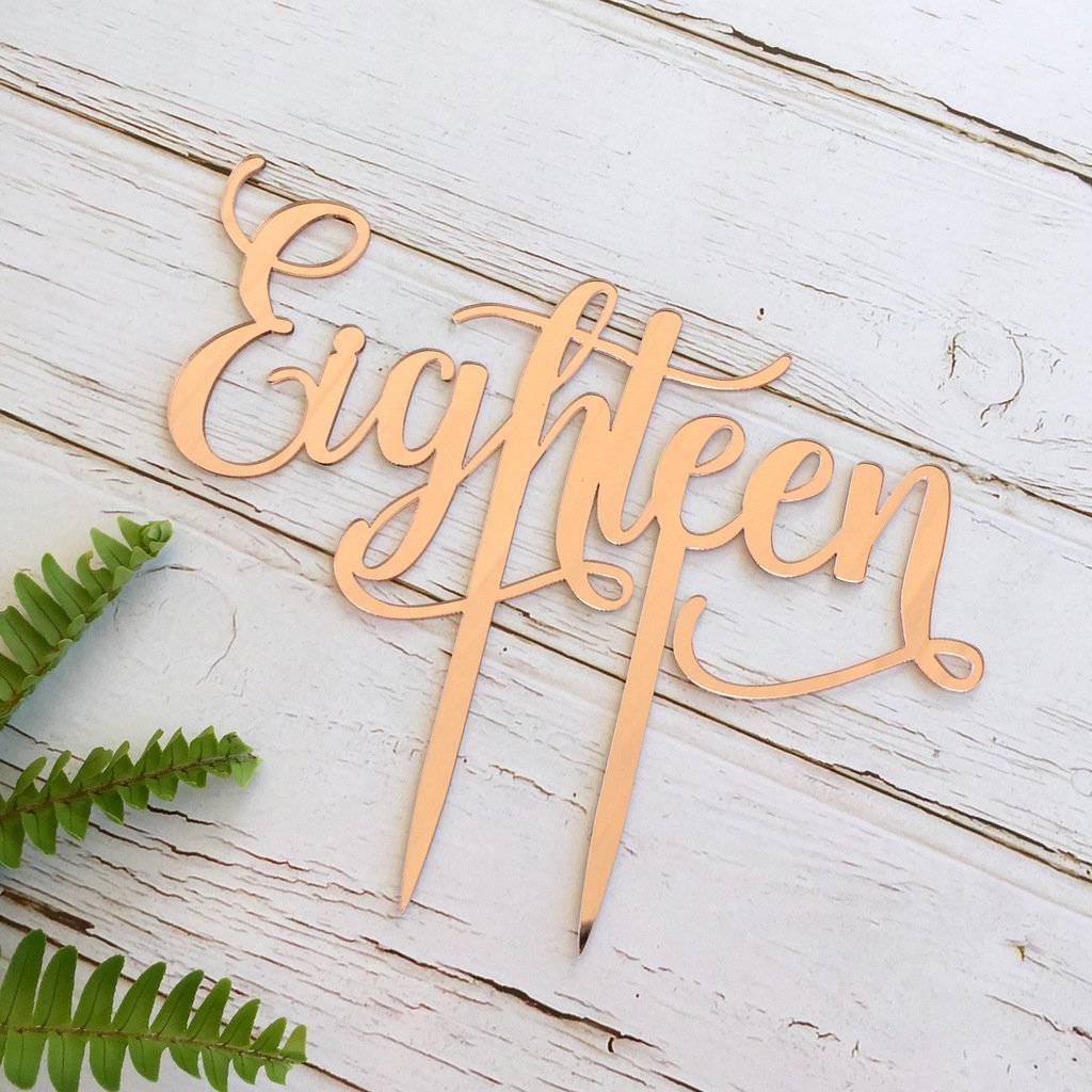 Rose Gold Mirror Acrylic 'Eighteen' Cake Topper - Online Party Supplies