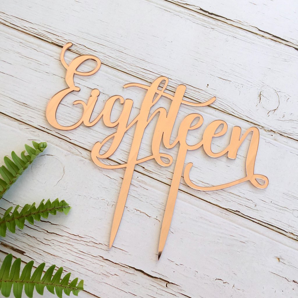 Rose Gold Mirror Acrylic 'Eighteen' Cake Topper - Online Party Supplies