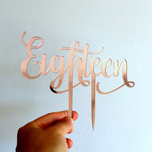 Rose Gold Mirror Acrylic 'Eighteen' Cake Topper - Online Party Supplies