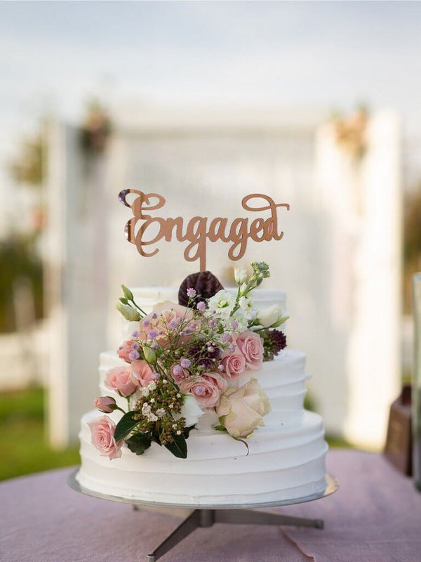 Rose Gold Mirror Acrylic Engaged Wedding Cake Topper