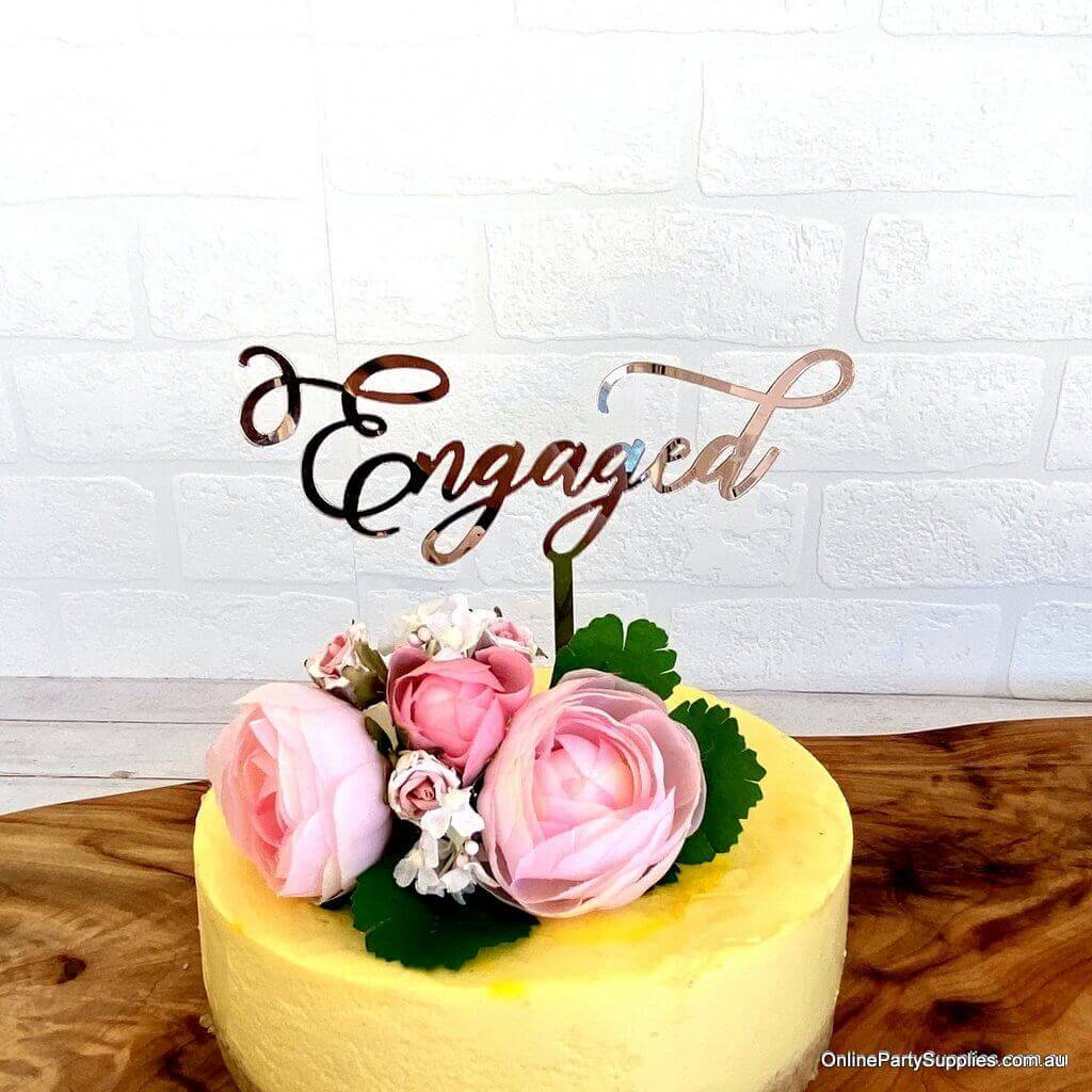 Online Party Supplies Rose Gold Mirror Acrylic 'Engaged' Wedding Cake Topper