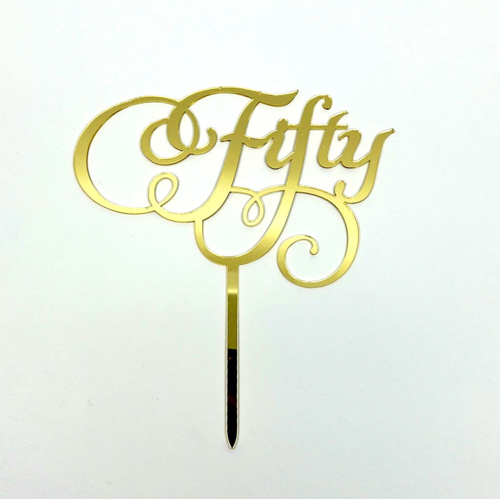Gold Mirror Acrylic 'Fifty' Cake Topper - Style C