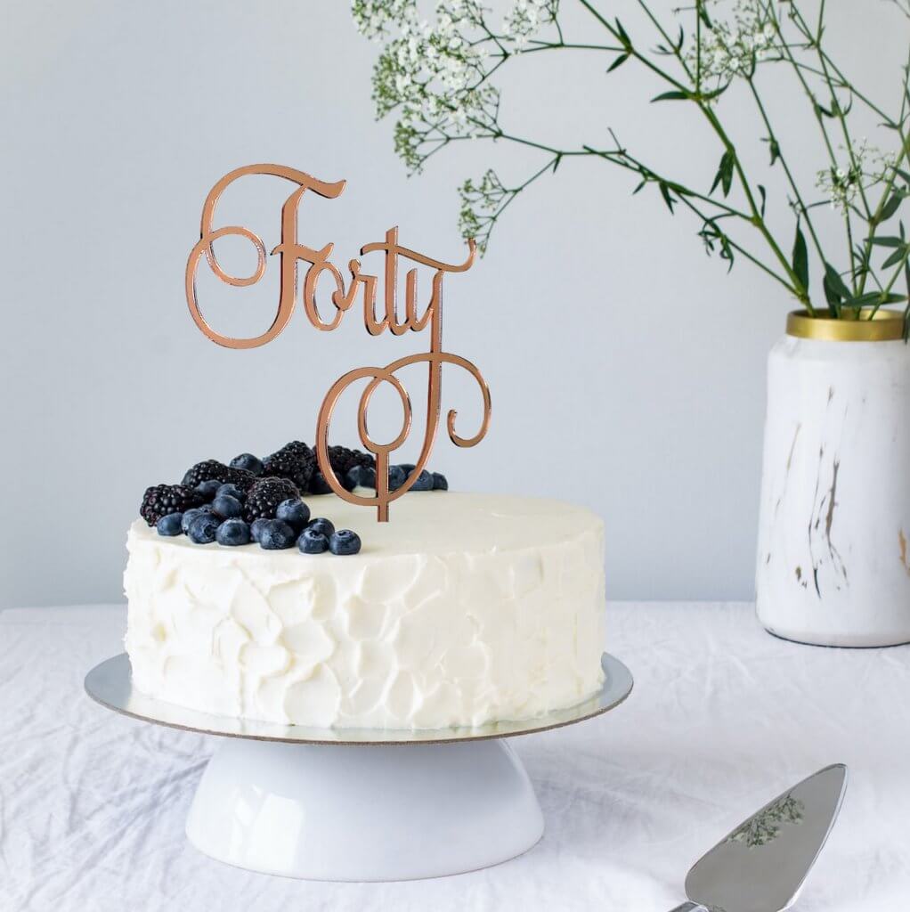 Rose Gold Mirror Acrylic 'Forty' Cake Topper - Online Party Supplies