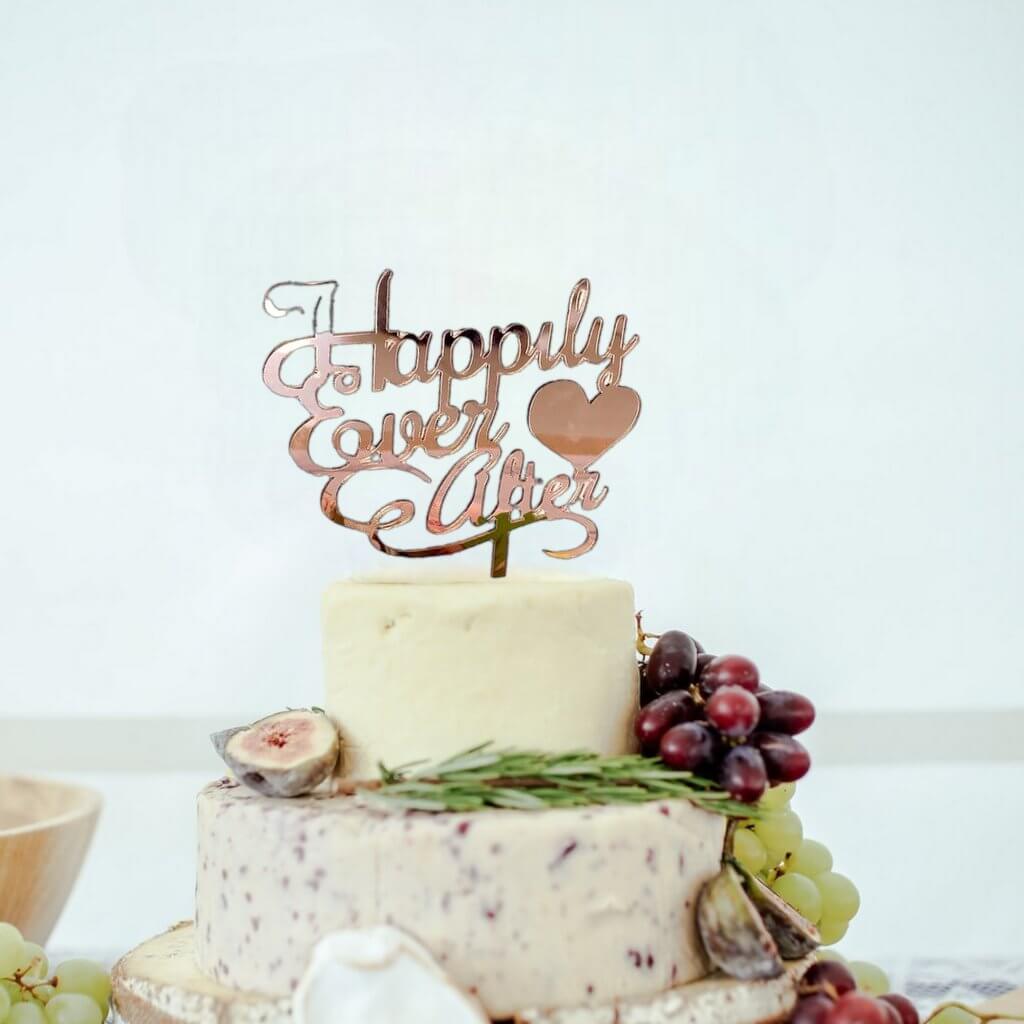 Acrylic Rose Gold Mirror 'Happily Ever After' Wedding Cake Topper