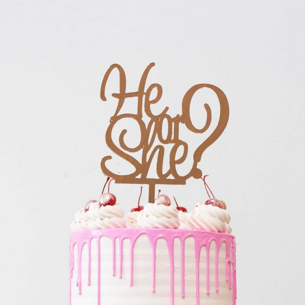 Rose Gold Mirror Acrylic He or She Cake Topper - Online Party Supplies