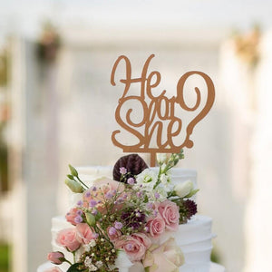 Rose Gold Mirror Acrylic He or She Cake Topper - Online Party Supplies