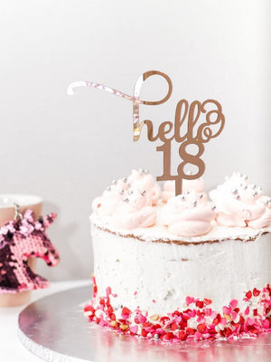 Rose Gold Mirror Acrylic Hello 18 Birthday Cake Topper