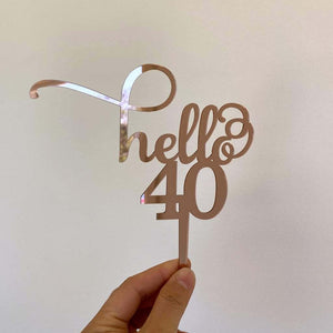 rose gold mirror acrylic hello 40 happy birthday cake topper