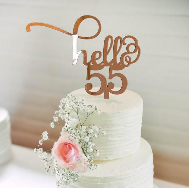 Rose Gold Mirror Acrylic Hello 55 Birthday Cake Topper