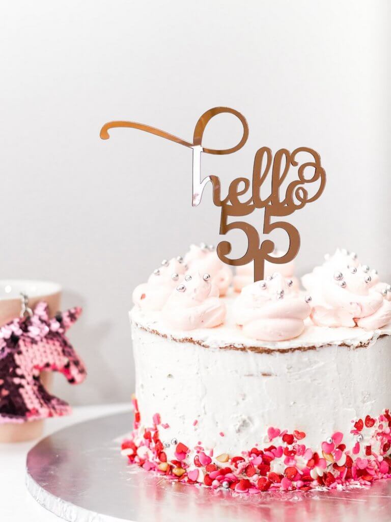 Rose Gold Mirror Acrylic Hello 55 Birthday Cake Topper