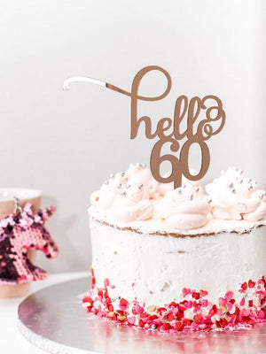 Rose Gold Mirror Acrylic Hello 60 Birthday Cake Topper
